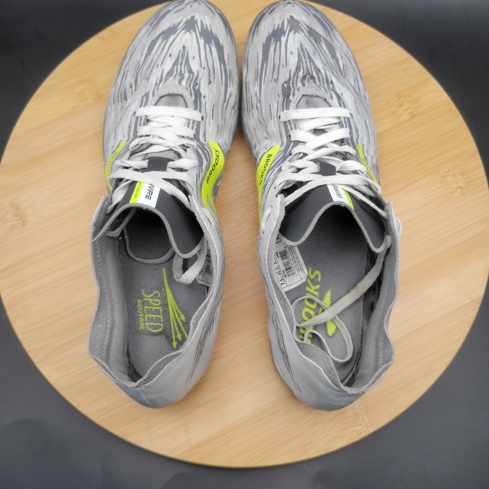 Brooks Wire 6 Mens Track Spikes Grey Neon Yellow 1000351D051 Sz 7.5 Racing Shoes - Picture 5 of 8
